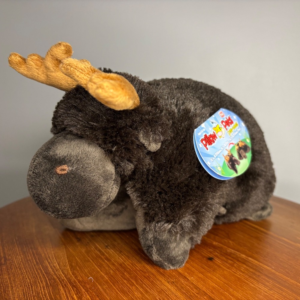 Moose Pillow Pet Plush Pee-Wees 2010 12"x 10" Stuffed Animal Toy Brown Kids NWT